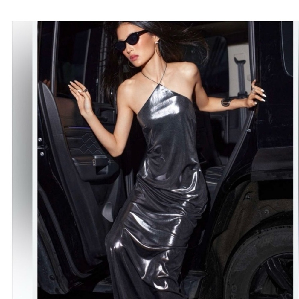 Zara Metallic Rhinestone Strappy Halter Dress